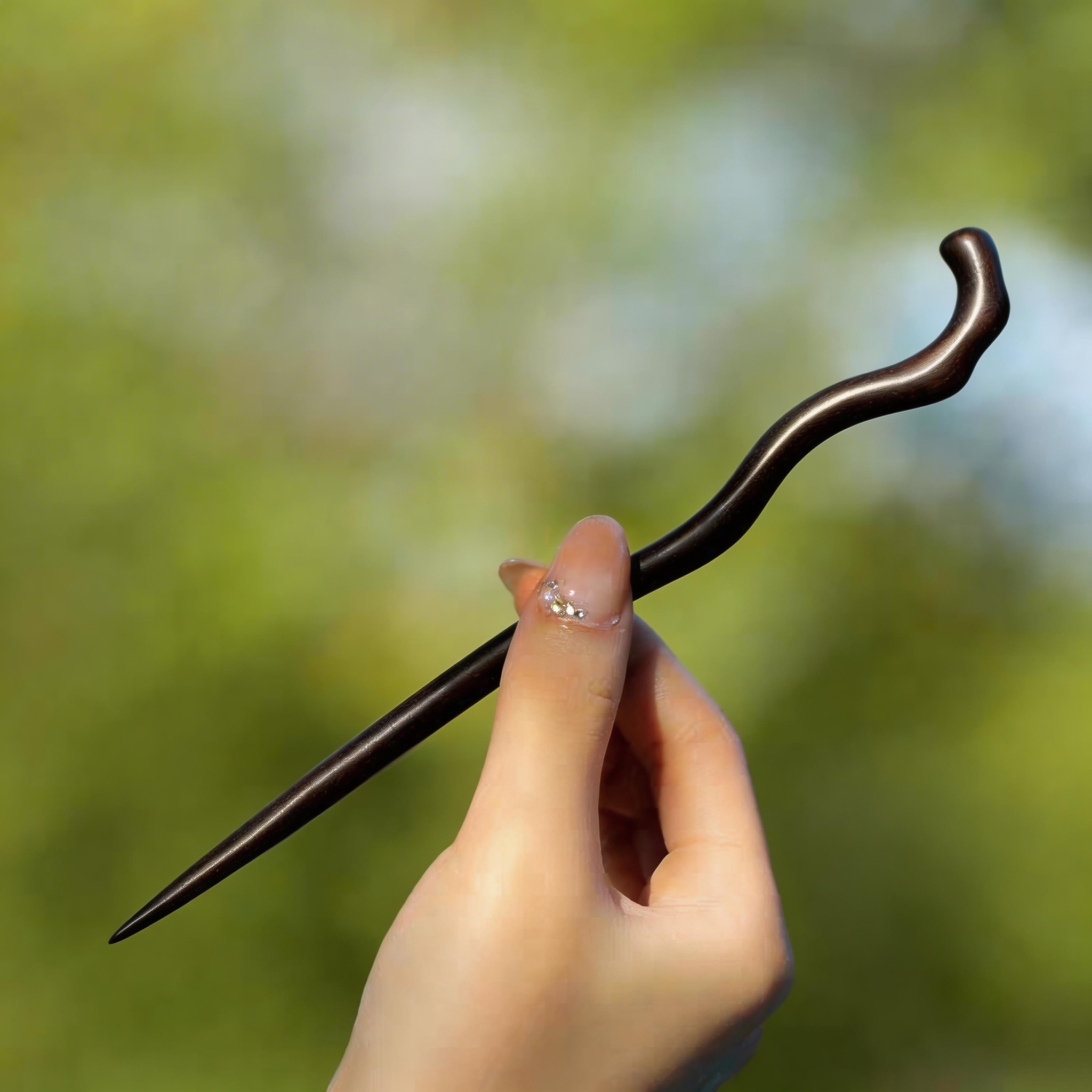 Handmade Hair Stick Ebony & Green Sandalwood | Free Custom Text Engraving