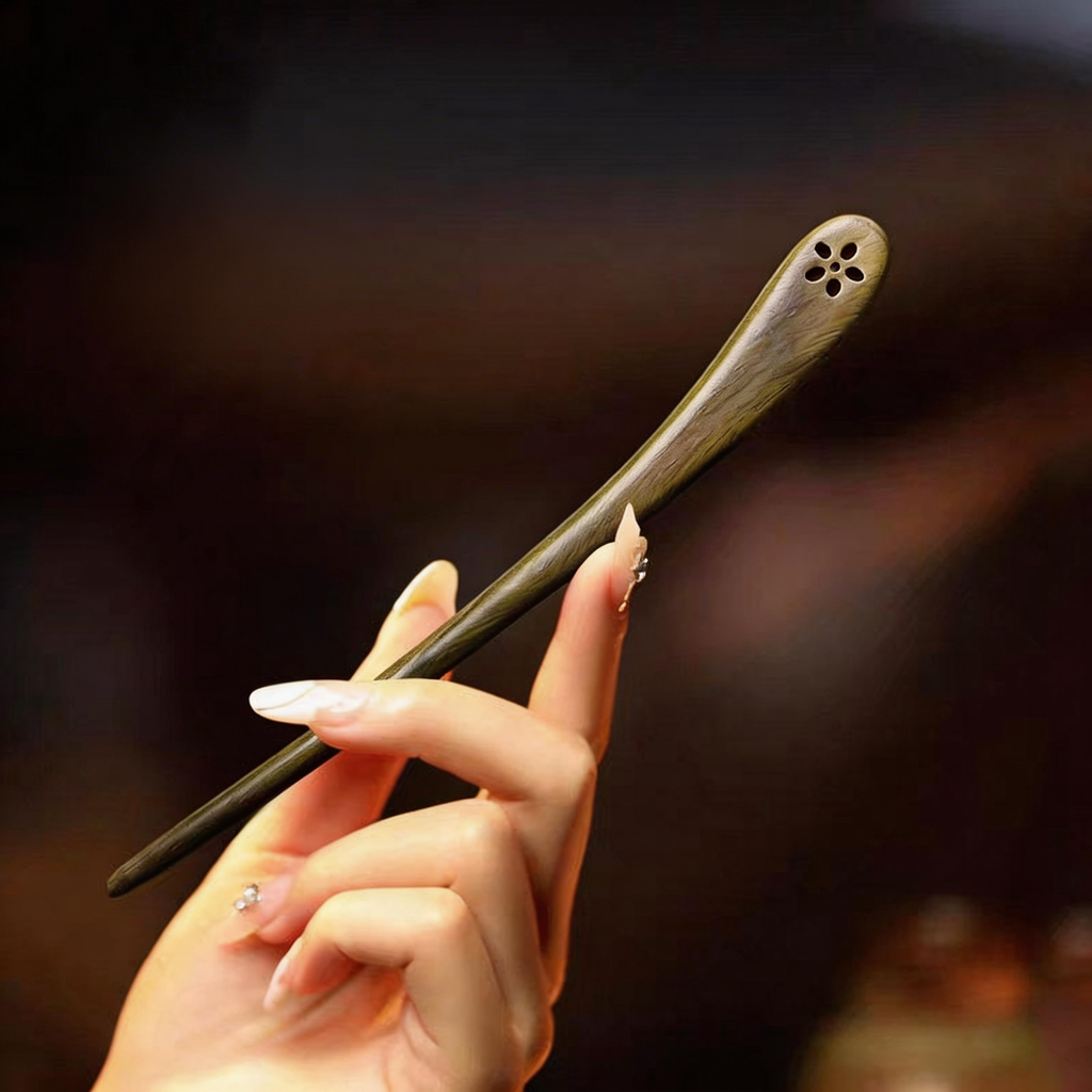 Handmade Hair Stick Ebony & Green Sandalwood | Free Custom Text Engraving