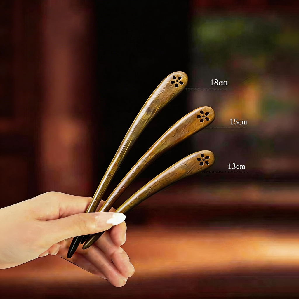 Handmade Hair Stick Ebony & Green Sandalwood | Free Custom Text Engraving