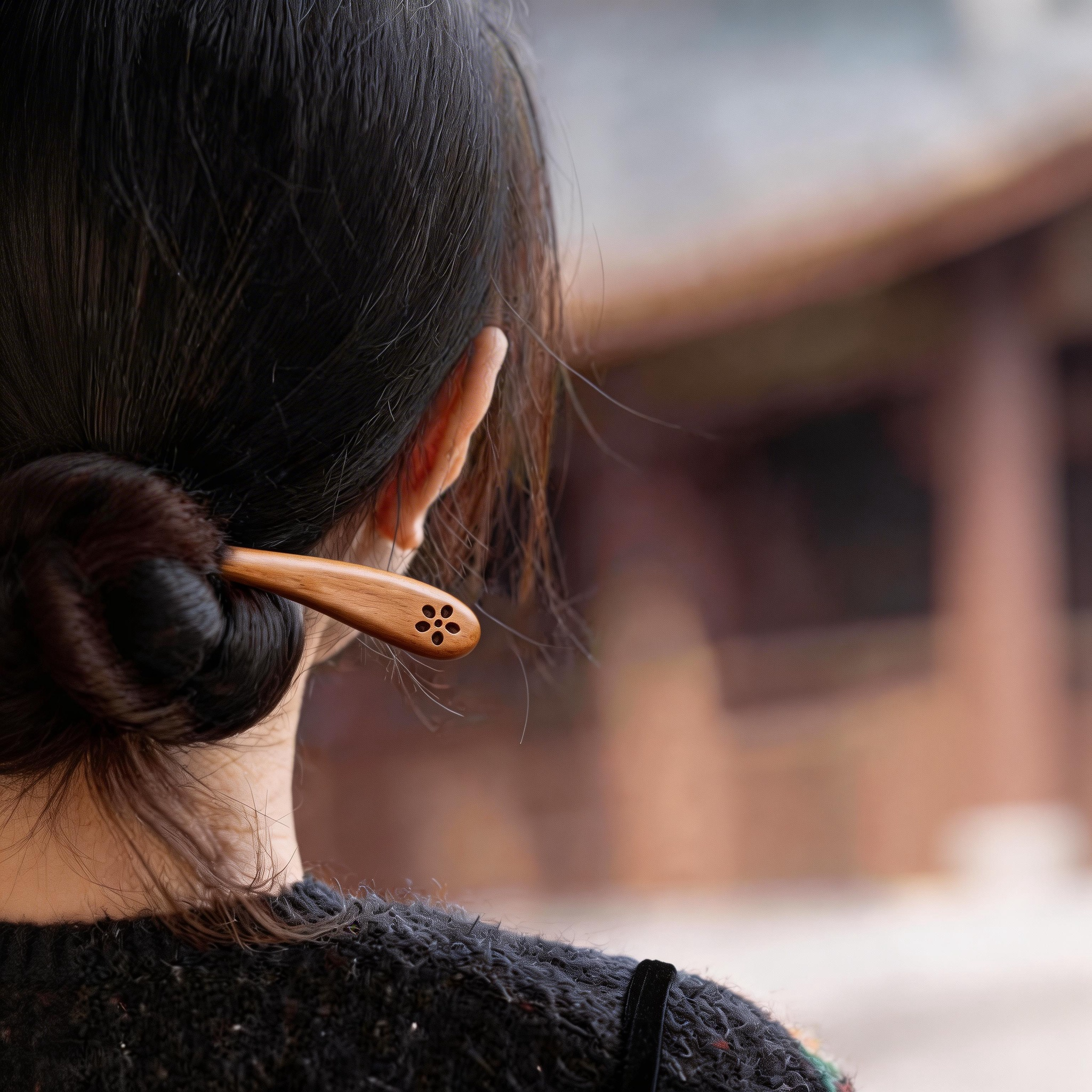 Handmade Hair Stick Ebony & Green Sandalwood | Free Custom Text Engraving