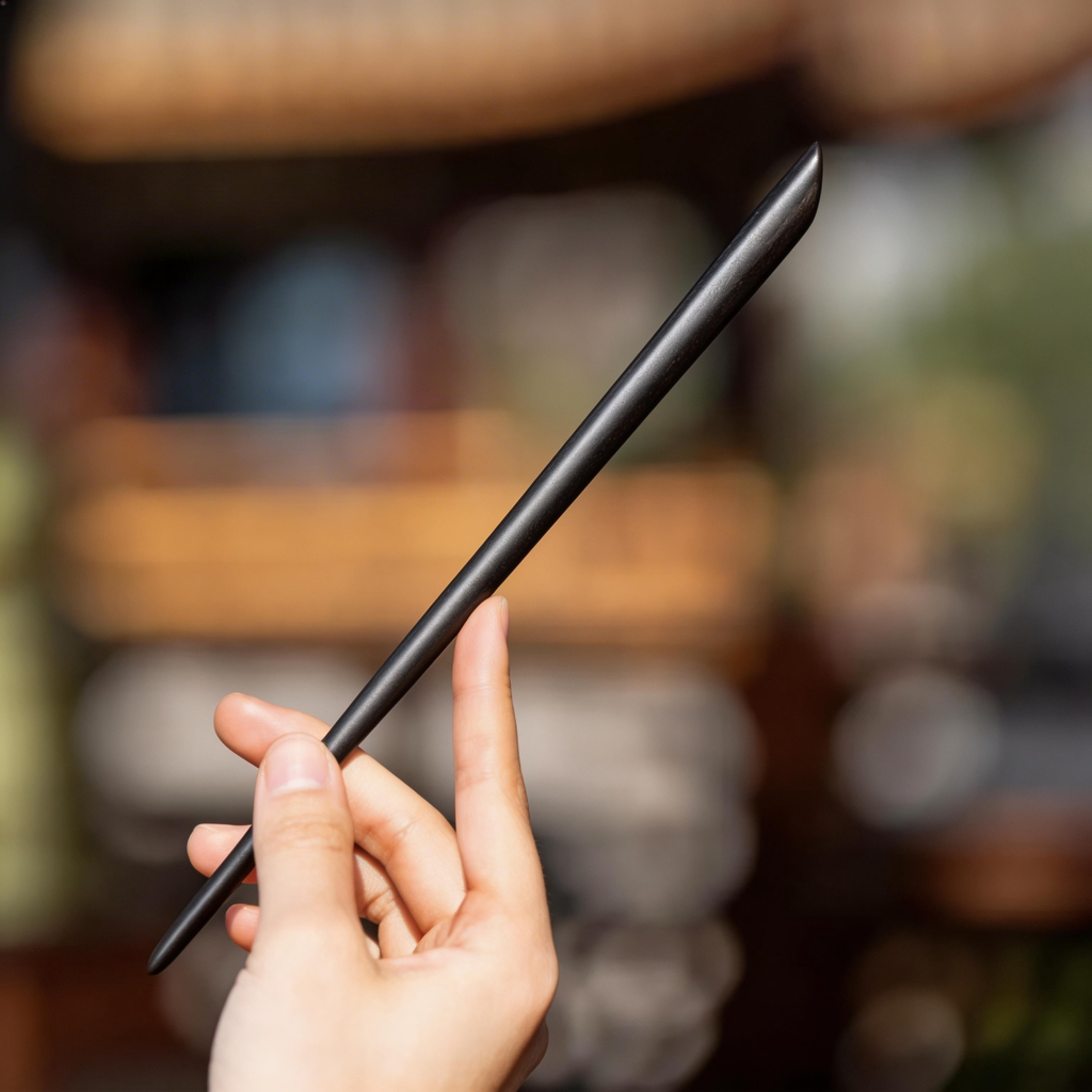 Handmade Hair Stick Ebony & Green Sandalwood | Free Custom Text Engraving