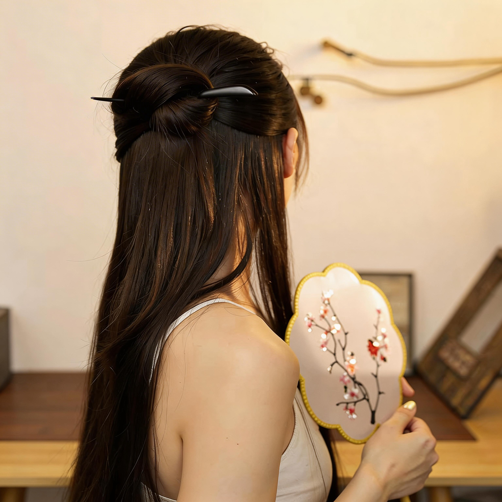 Handmade Hair Stick Ebony & Green Sandalwood | Free Custom Text Engraving